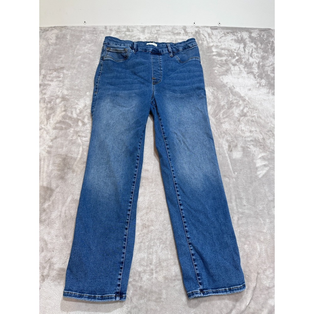 Good American Jeans Womens Size XL Blue Pull On Straight Leg High Rise Stretch